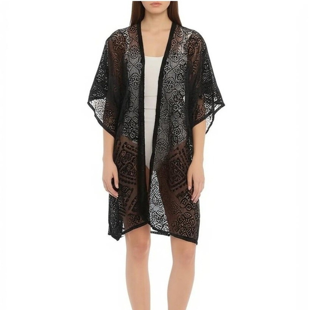 Hollister Kimono Women's One Size Sheer Cardigan Open Front Black Lace Cover Up